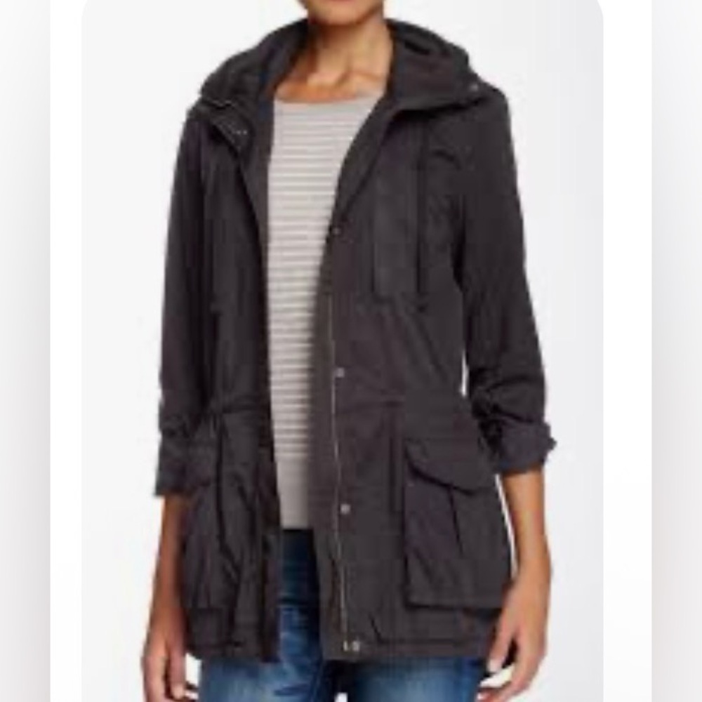 James Perse Women's 2 Slate Gray Lightweight Utility Hooded Parka Minimalist
